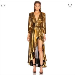 RETROFETE WAYNE BELTED METALLIC COCKTAIL DRESS